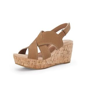 Coutgo Wedge Sandals for Womens Platform Open Toe Heels Cork Summer Dress Shoes